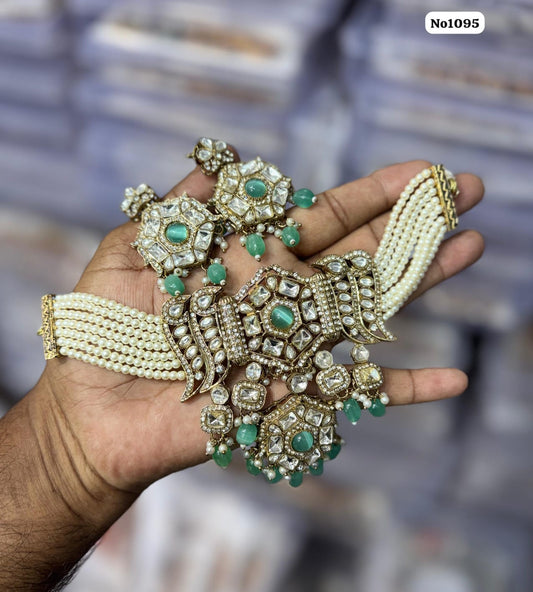 the Zevar Kundan Bridal Jewellery Mint green Heritage Green Kundan Bridal Choker Set
