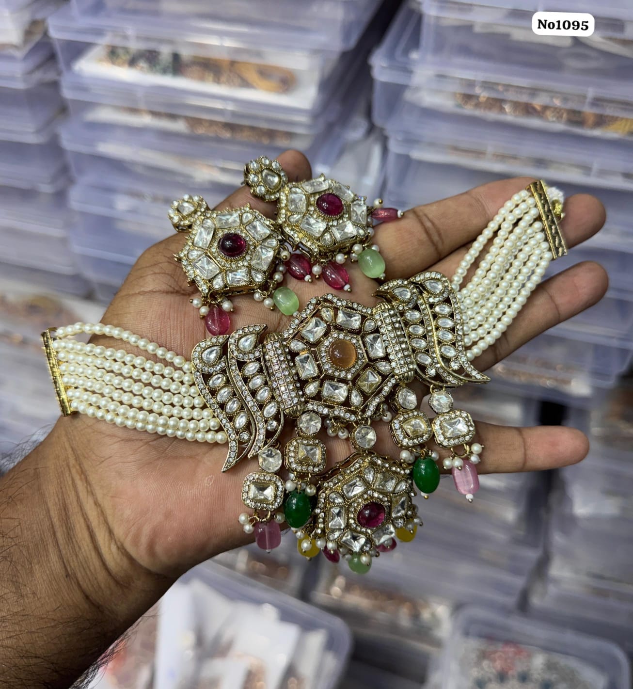 the Zevar Kundan Bridal Jewellery Multicolor Heritage Green Kundan Bridal Choker Set