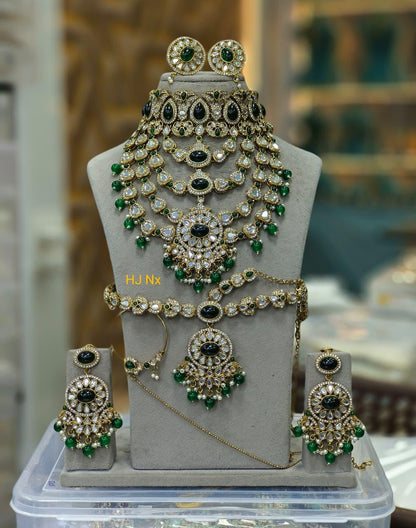 the Zevar Kundan Bridal Jewelry Set Maroon Luxury Kundan Bridal Layered Necklace Set with Earrings