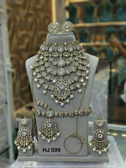 the Zevar Kundan Bridal Jewelry Set White Luxury Kundan Bridal Layered Necklace Set with Earrings