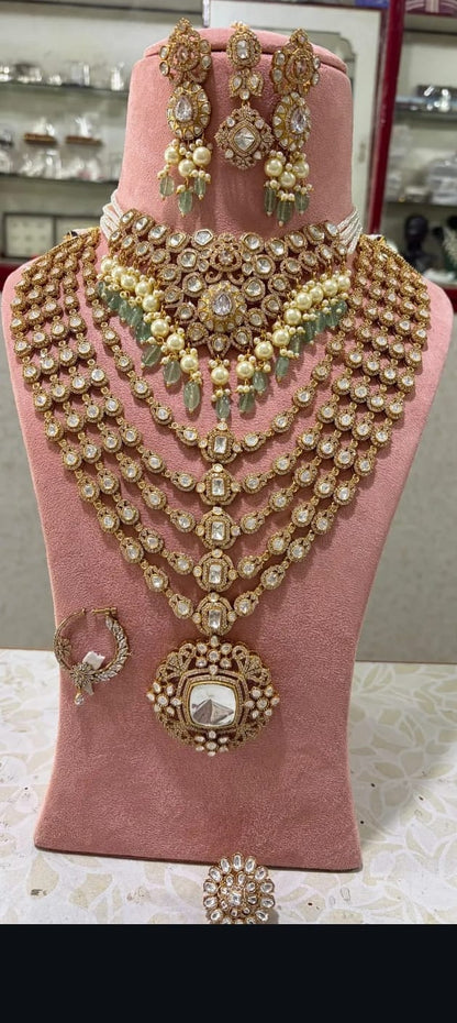 the Zevar Kundan Bridal Necklace Set Premium Layered Faux Polki & Mint Kundan Necklace Bridal Set