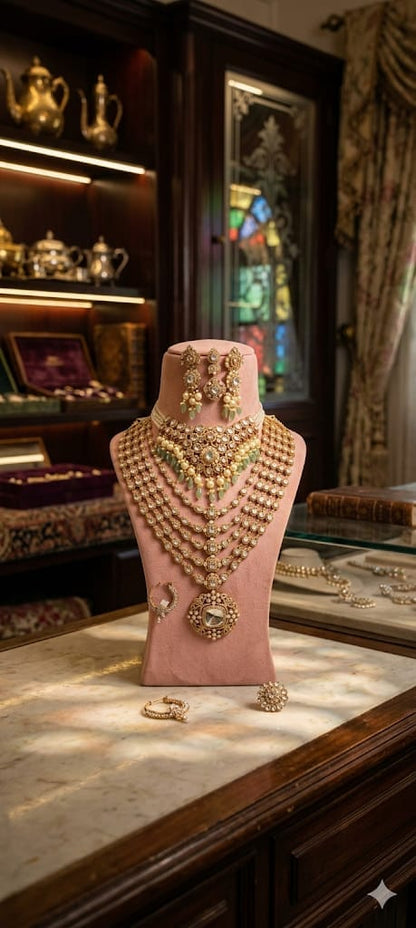 the Zevar Kundan Bridal Necklace Set Premium Layered Faux Polki & Mint Kundan Necklace Bridal Set