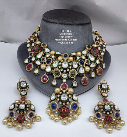 the Zevar Kundan Bridal Necklace Set The Shahi Navratan Moissanite Kundan Necklace Set
