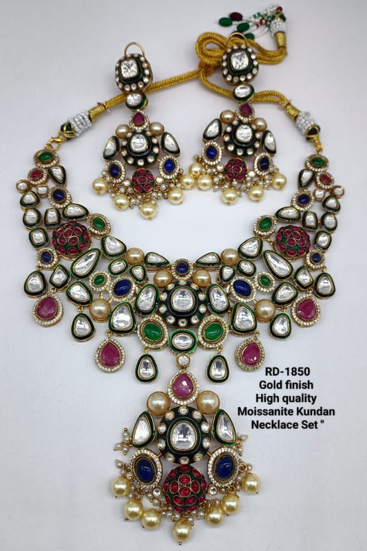 the Zevar Kundan Bridal Necklace Set The Shahi Navratan Moissanite Kundan Necklace Set