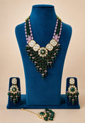 the Zevar Kundan Pulki Bridal Jewelry Set Heavy Multi-Strand Faux Polki Kundan  & Bead Bridal Set
