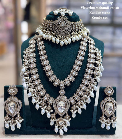 the Zevar Mehandi Polish Kundan Bridal Set White Victorian Mehandi Polish Kundan  Bridal Set