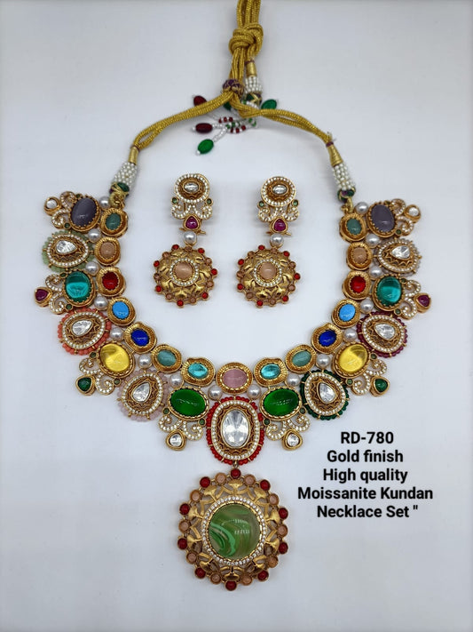 the Zevar Moissanite Kundan Necklace Set Emerald Green Sabyasachi Inspiring Multicolor Stone Necklace