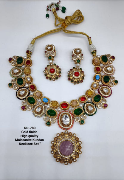 the Zevar Moissanite Kundan Necklace Set light pink Sabyasachi Inspiring Multicolor Stone Necklace