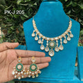 the Zevar Mozonight kundan necklace Green Traditional Mozonite Kundan Choker Necklace Set with Green Stone Accents