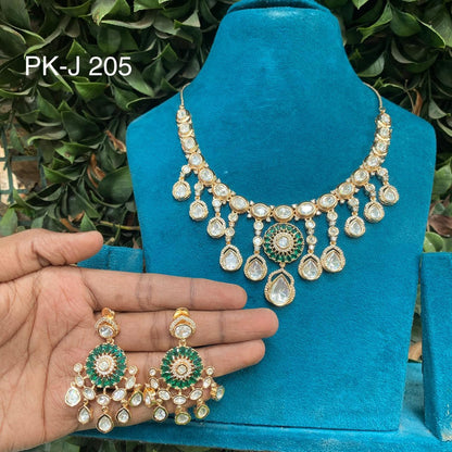 the Zevar Mozonight kundan necklace Green Traditional Mozonite Kundan Choker Necklace Set with Green Stone Accents