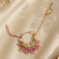 the Zevar Nath Pastel Pink & Mint Beaded Hoop Nath with Pearls – Gold Finish