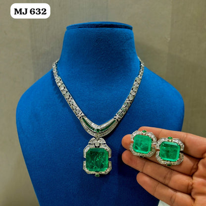 the Zevar pendant necklace set With Matching Stud Earrings Luxury Square-Cut Statement Pendant Necklace Set with Matching Stud Earrings