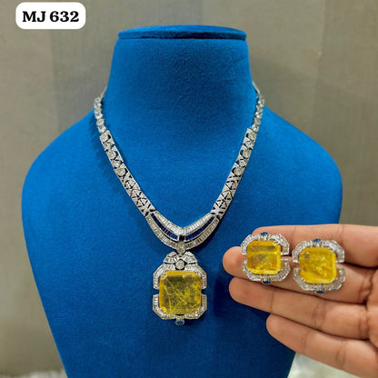 the Zevar pendant necklace set With Matching Stud Earrings Luxury Square-Cut Statement Pendant Necklace Set with Matching Stud Earrings