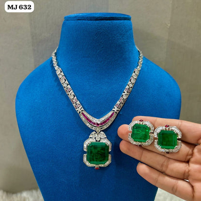 the Zevar pendant necklace set With Matching Stud Earrings Luxury Square-Cut Statement Pendant Necklace Set with Matching Stud Earrings