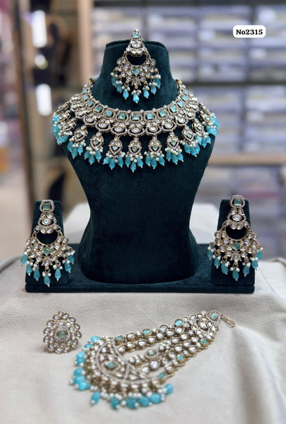 the Zevar polki bridal set Blue The Royal Polki & Pearl Semi Bridal  Wedding Ensemble Zevar Exclusive