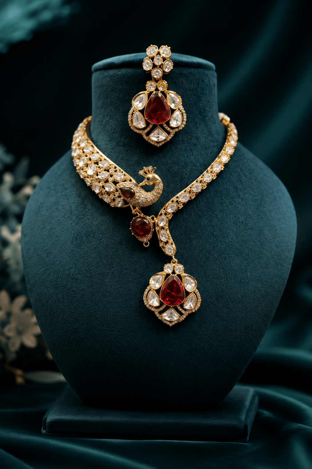 the Zevar Pulki Kundan Necklace Set The Mayura Hasli: Royal Polki & Pastel Pink Fusion Set