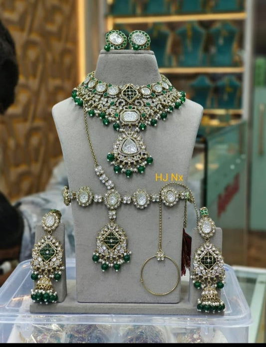 the Zevar Semi Bridal Jewelry Set Exquisite Faux Polki & Green Semi Bridal Set