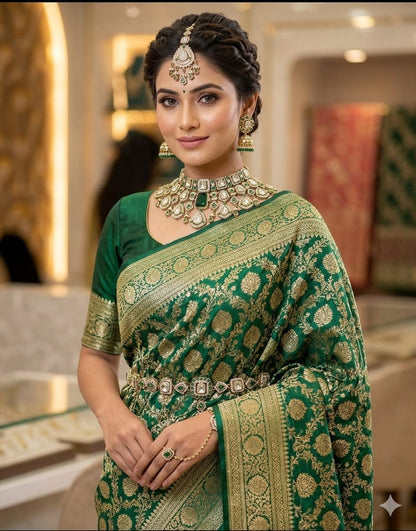 the Zevar Semi Bridal Jewelry Set Imperial Emerald Semi Bridal Set Ensemble – Vintage Square-Cut Choker & Headpiece Set
