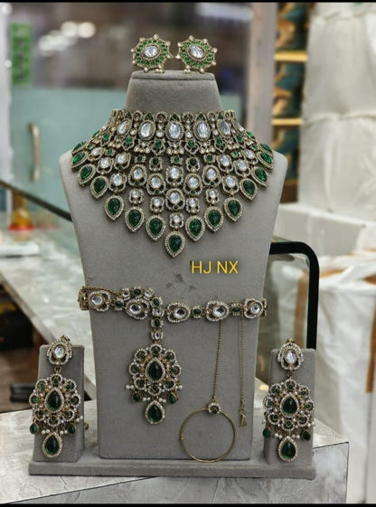 the Zevar Semi Bridal Jewelry Set Majestic Emerald Semi  Bridal Set – Full Grand Kundan & Teardrop Collection