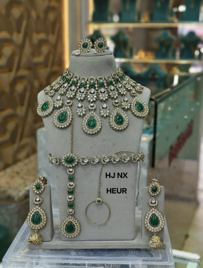 the Zevar Semi Bridal Jewelry Set Majestic Emerald Teardrop Semi Bridal Set – Full Wedding Collection with Scalloped Choker