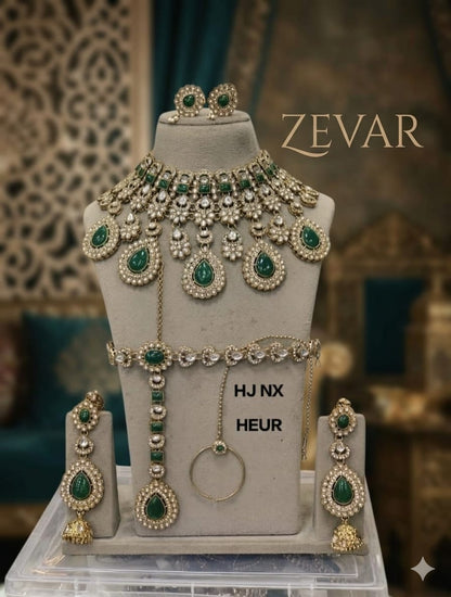 the Zevar Semi Bridal Jewelry Set Majestic Emerald Teardrop Semi Bridal Set – Full Wedding Collection with Scalloped Choker