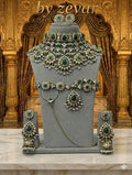the Zevar Semi Bridal Jewelry Set Premium Faux Kundan & Emerald Semi  Bridal Choker Set with Jhumkas and Matha Patti