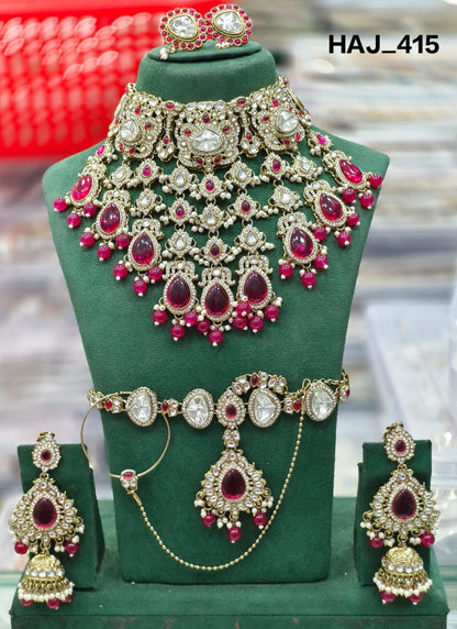 the Zevar Semi Bridal Jewelry Set red mint Royal Antique Gold Imitation Semi  Bridal Collection in Classic Multicolour Kundan
