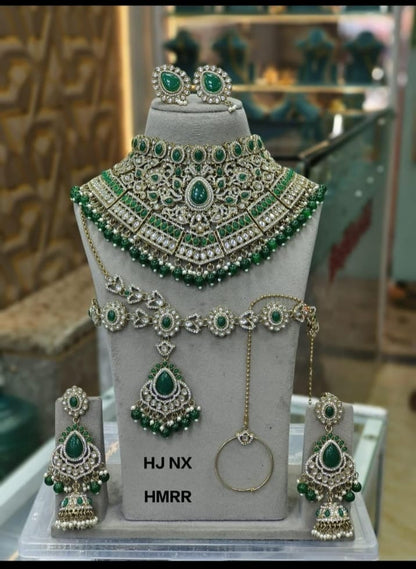 the Zevar Semi Bridal Jewelry Set Royal Emerald & Kundan Semi  Bridal Jewellery Set