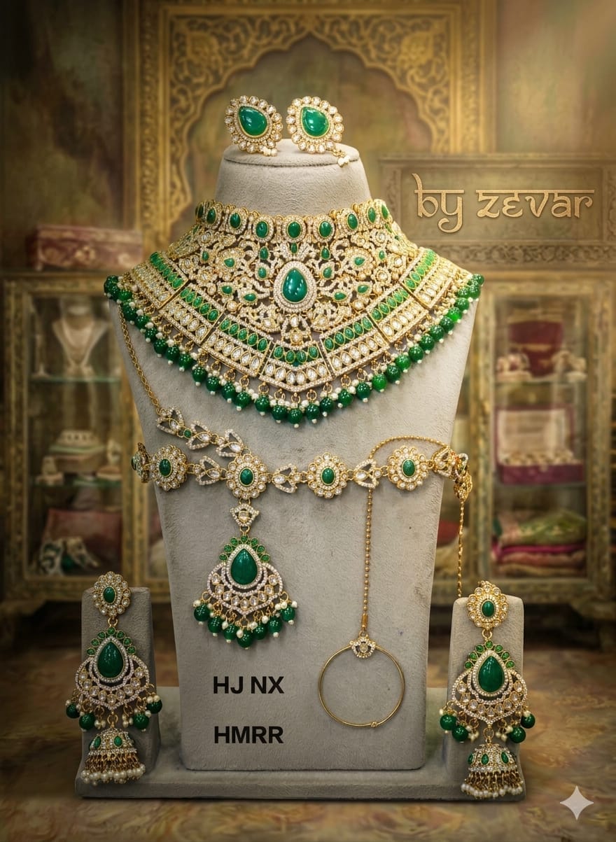 the Zevar Semi Bridal Jewelry Set Royal Emerald & Kundan Semi  Bridal Jewellery Set