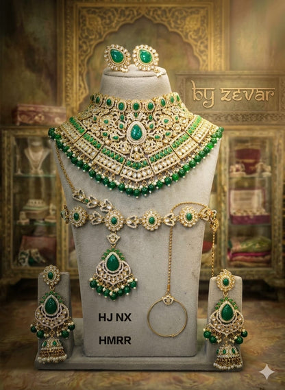 the Zevar Semi Bridal Jewelry Set Royal Emerald & Kundan Semi  Bridal Jewellery Set