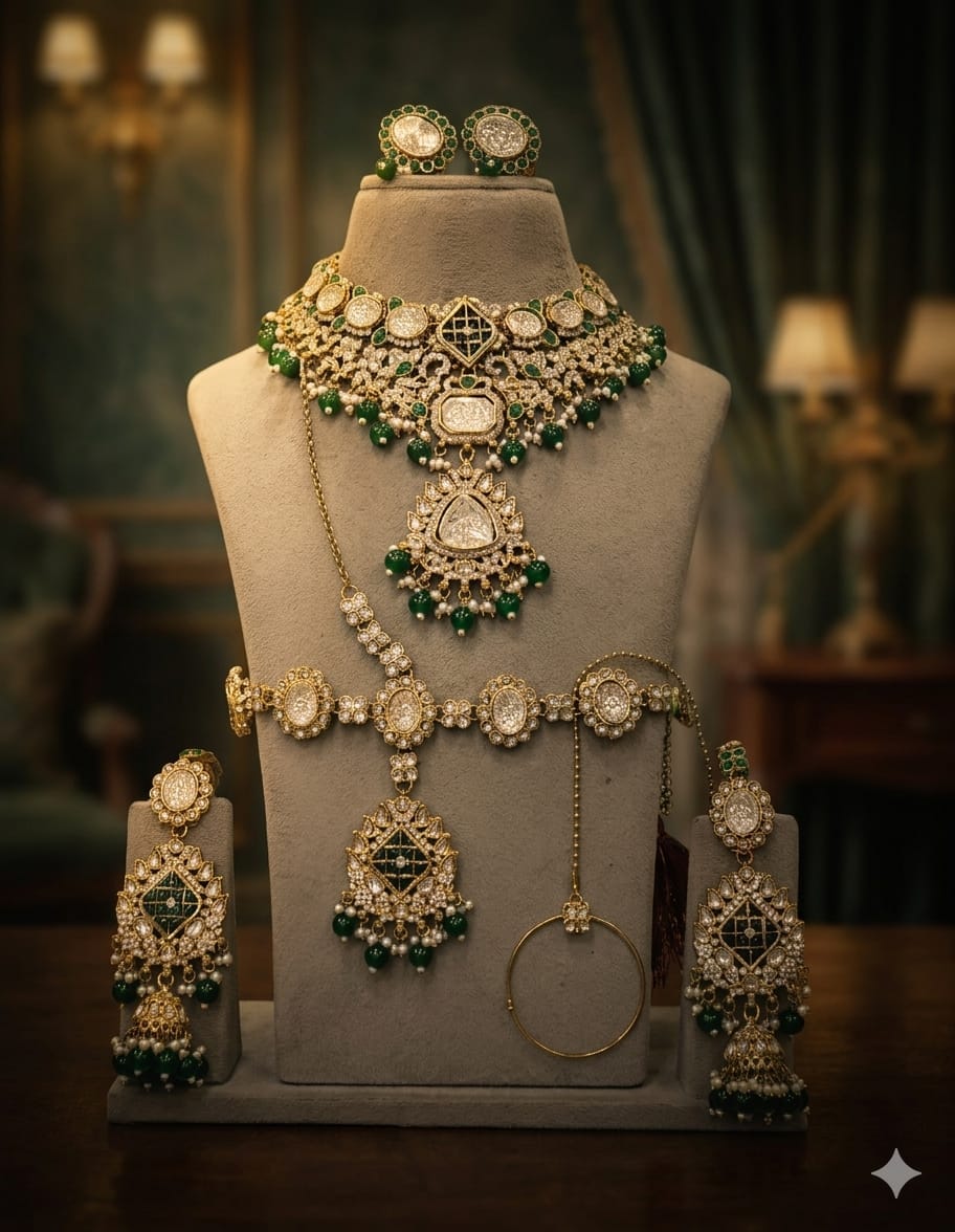the Zevar Semi Bridal Jewelry Set The Royal Emerald Semi Bridal Jewelry Set