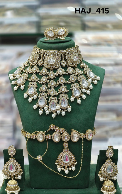 the Zevar Semi Bridal Jewelry Set White Royal Antique Gold Imitation Semi  Bridal Collection in Classic Multicolour Kundan