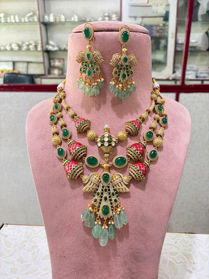 the Zevar Traditional Indian Jewelry Set The Heritage Maharani Multi-Layered Necklace & Jhumka Ensemble