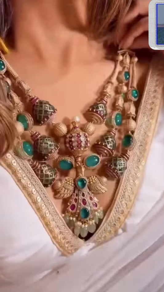 the Zevar Traditional Indian Jewelry Set The Heritage Maharani Multi-Layered Necklace & Jhumka Ensemble