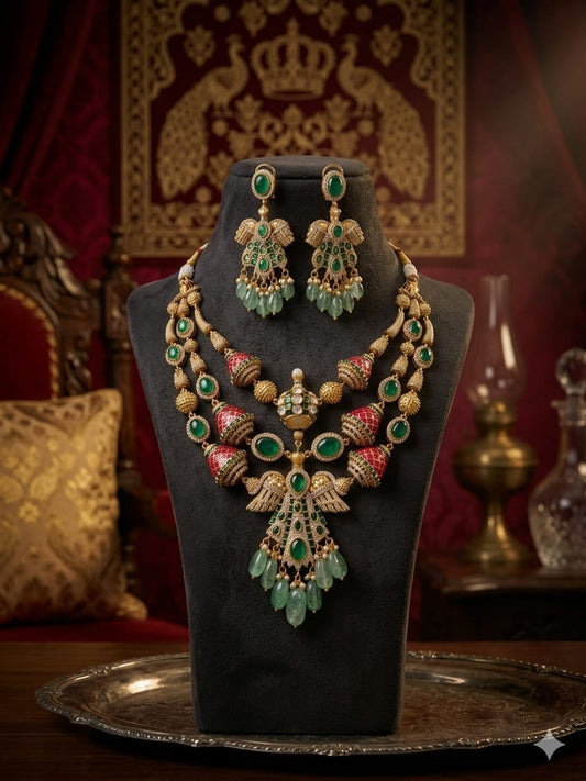 the Zevar Traditional Indian Jewelry Set The Heritage Maharani Multi-Layered Necklace & Jhumka Ensemble
