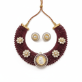 the Zevar Victorian Necklace Set Royal Victorian Maroon And Green Beaded Kundan Coin Choker Necklace Set with Matching Stud Earrings