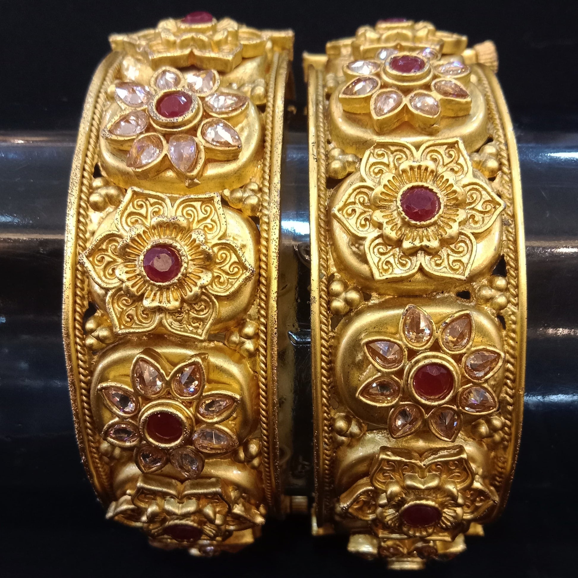 Zevar Bangle Floral Design Gold Plated Bangles