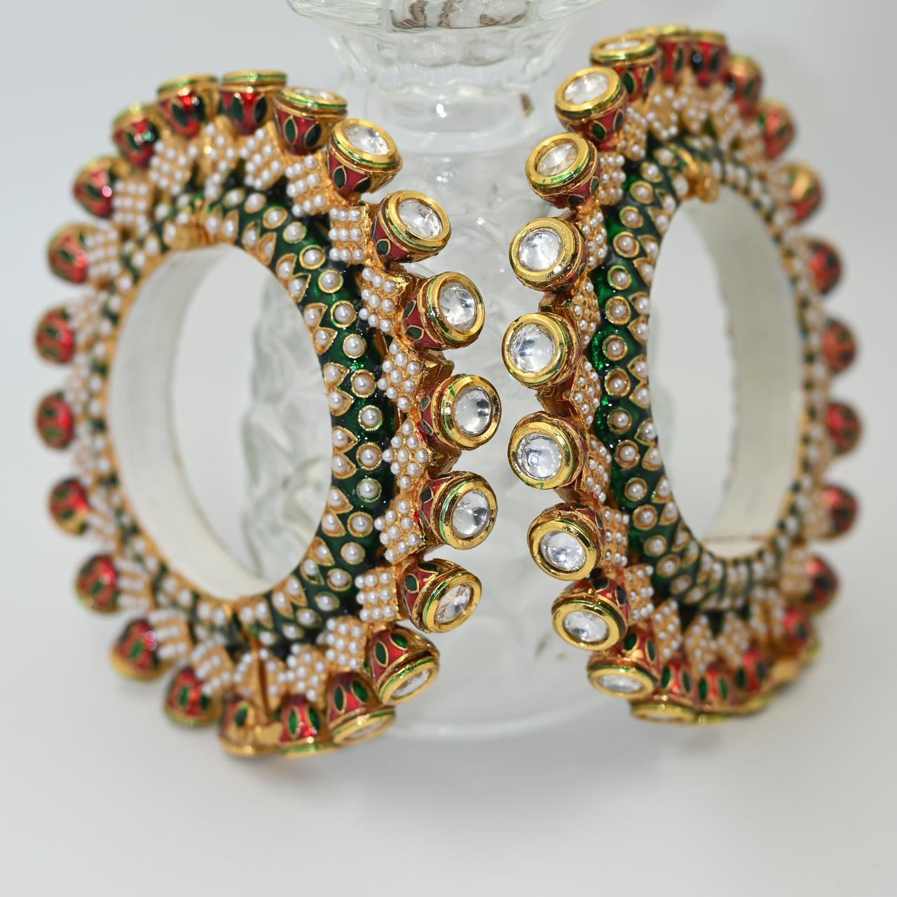 Zevar Bangles & Kada Exquisite Rajwadi Gold Plated Kundan Bangles Kada
