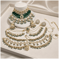 Zevar Bridal Jewellery Set Default Emerald Kundan Bridal Jewellery Set – Antique kundan Choker, Matha Patti, Jhumkas & Nath Combo