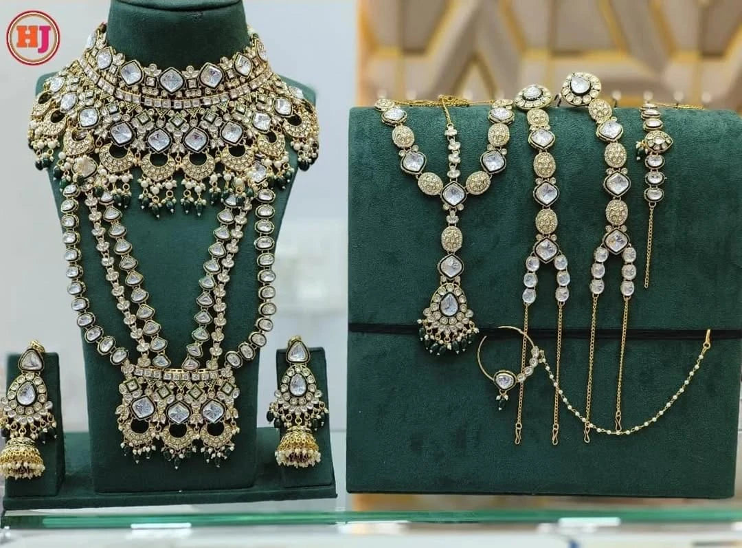 Zevar Bridal Jewellery Set Kundan Stones Full Bridal Jewellery Set - Traditional Indian Wedding Jewelry