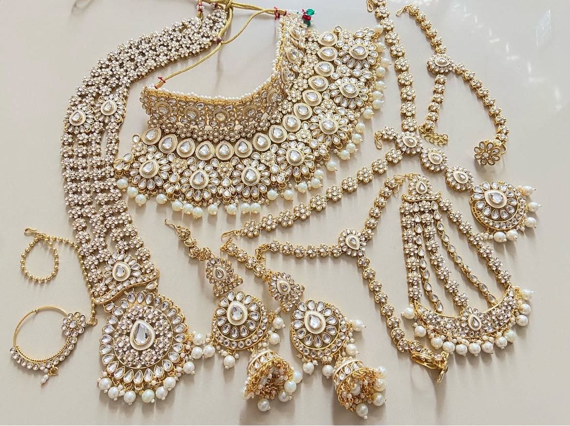 Zevar Bridal Jewellery White Kundan Heavy Bridal Jewelry Set – Handcrafted Indian Wedding Jewelry
