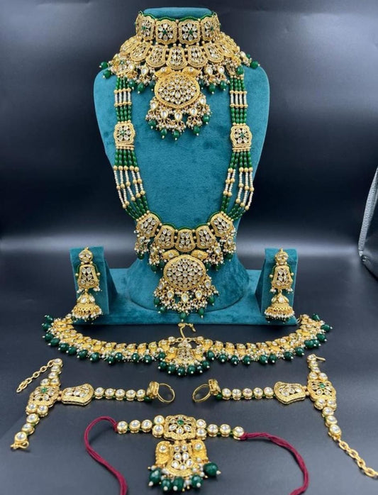 Zevar Bridal jewelry Copper and Kundan Stone-Based Heavy Bridal Set - Green Colour