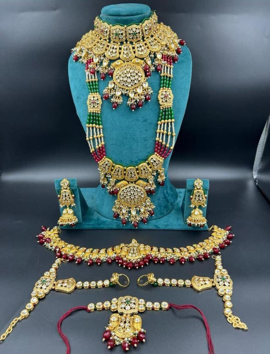 Zevar Bridal jewelry Copper and Kundan Stone-Based Heavy Bridal Set - Maroon Colour