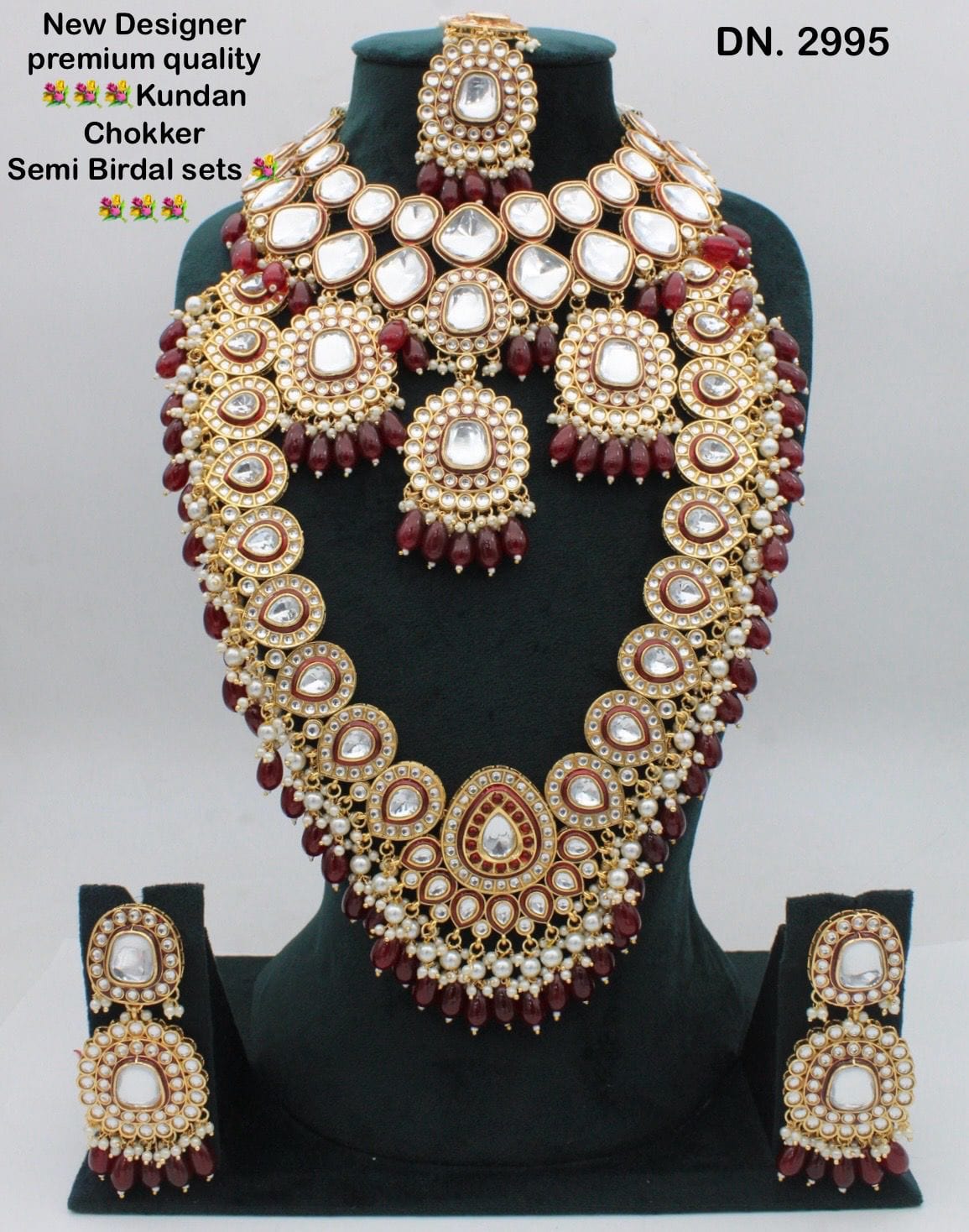 Zevar Bridal jewelry Dark Maroon Kundan Stone Heavy Bridal Set – Majestic Elegance for Your Special Day