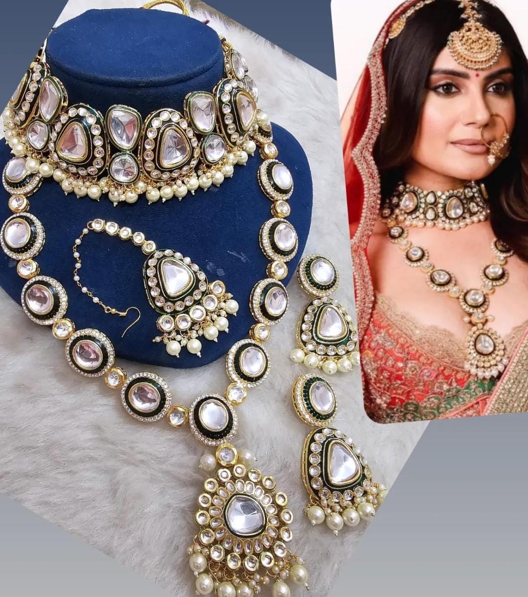 Exquisite Green and White Heavy Kundan Bridal Set - Luxurious Wedding ...