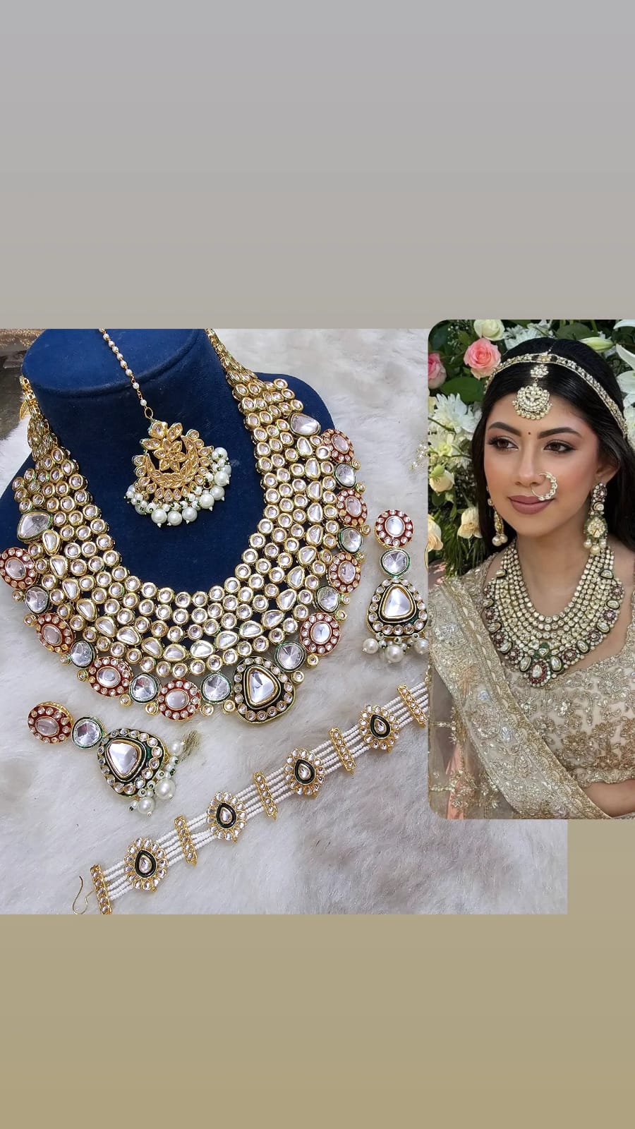 Zevar Bridal jewelry Exquisite Indian Kundan Bridal Jewelry Set with Green Stones