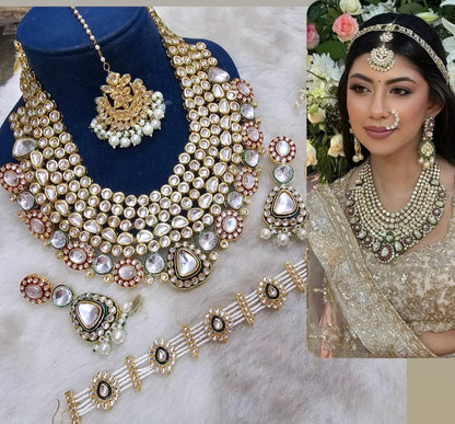 Zevar Bridal jewelry Exquisite Indian Kundan Bridal Jewelry Set with Green Stones