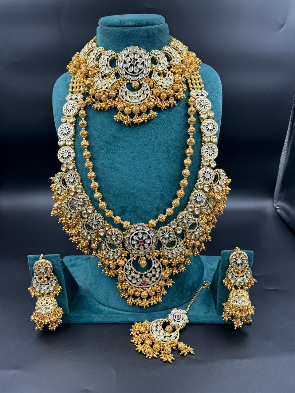 Zevar Bridal jewelry Golden Pachhi Kundan Heavy Bridal Set