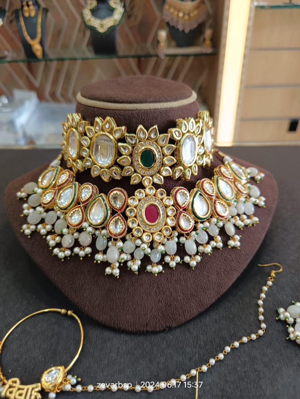 Zevar Bridal jewelry Gray Heavy Kundan Multicolour Bridal Set