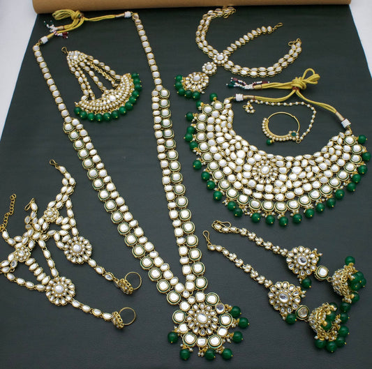 Zevar Bridal jewelry Green Heavy Kundan Bridal Jewellery Set